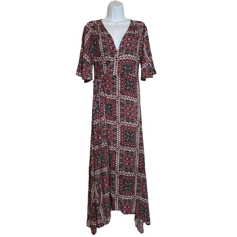 Earthbound Trading Co Wrap Dress Festival Size MEDIUM Boho Print Long